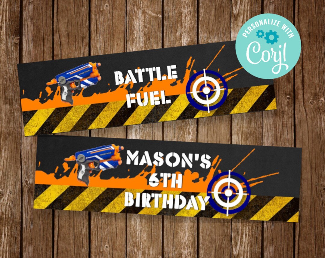 Nerf Water Bottle Labels, Nerf Bottle Labels, Nerf Gun Party, Nerf Gun