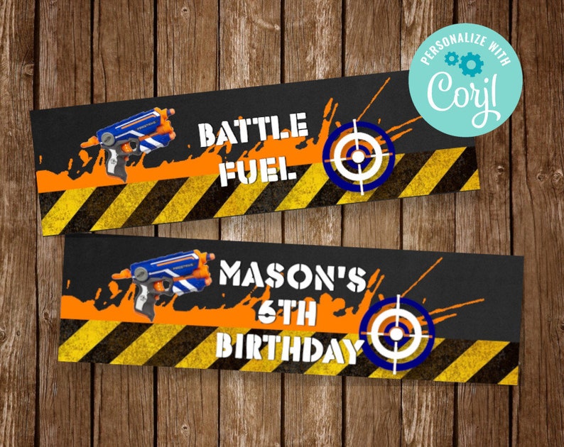 Nerf Water Bottle Labels, Nerf Bottle Labels, Nerf Gun Party, Nerf Gun ...
