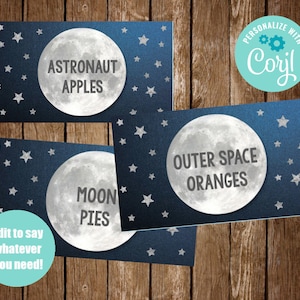 Two the Moon Food Tents, Two the Moon Food Signs, Space Food Tents, Printable Food Tents