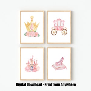 princess decor, princess wall art, princess print, pink girls room art, princess nursery print, tiara print, pink kids room art