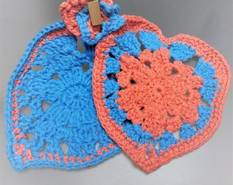 Heart-Shaped Washcloths - Set of 2. Dishcloth. Scrubby. Hand Towels. Washable pure cotton. Gift Set.