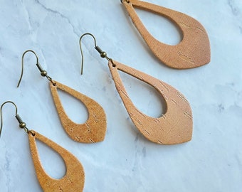 Amber Cork Leather Hickory Cut Out Earrings