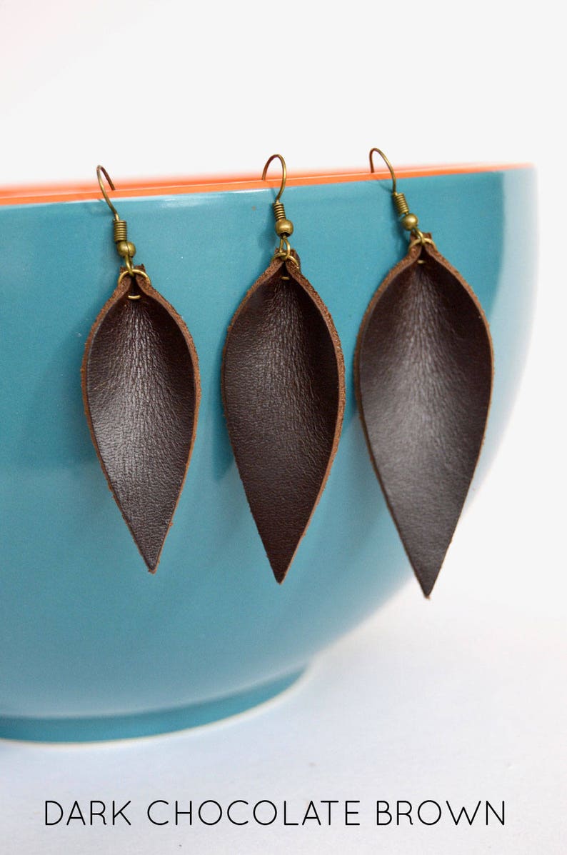 Leather Leaf Shaped Earrings: Leather Leaf Earrings // Your Choice of Signature Leather Color image 4