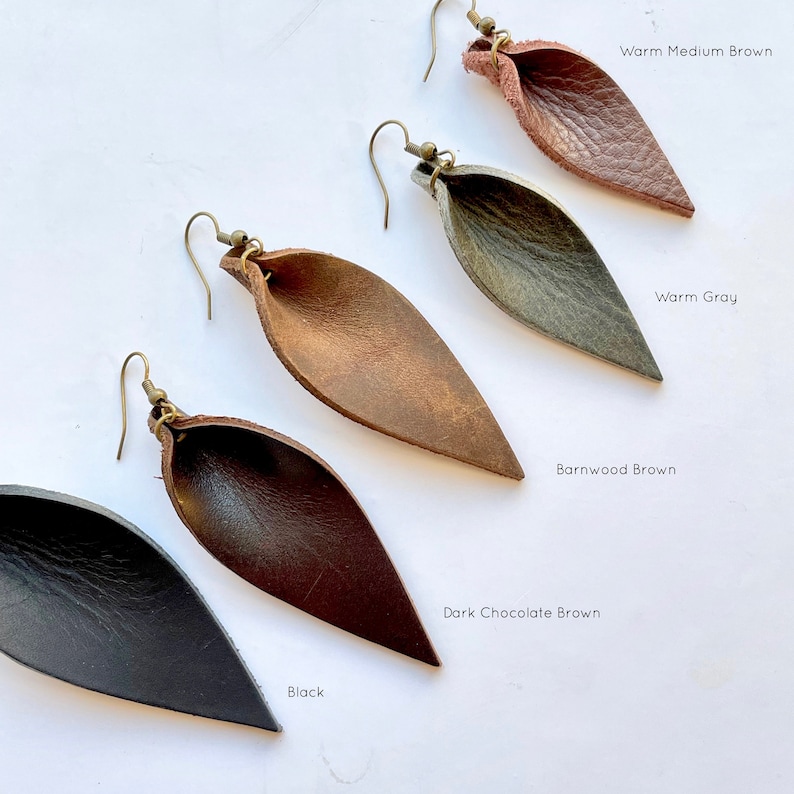 Leather Leaf Shaped Earrings: Leather Leaf Earrings // Your Choice of Signature Leather Color image 5