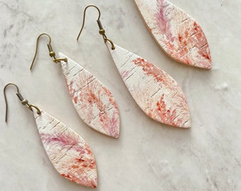 Cream, Pink, and Red Fall Pampas Cork Leather Earrings