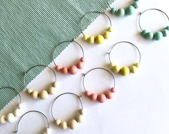 Wood Beaded Hoop Earrings:  Stainless Steel Hoop Earrings | Spring Earrings Melon, Mint, Yellow, White, Natural Wood Bead Hoop Earrings