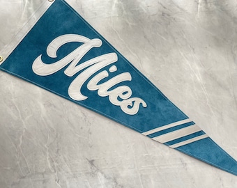 Striped Large Custom Suede and Leather Pennant Flag Banner | Personalized Leather Sign Banner