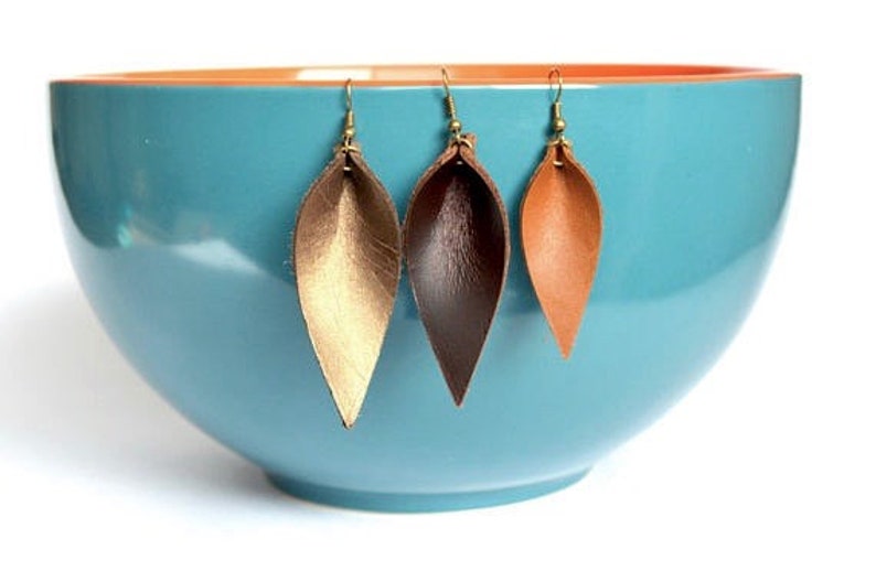 Leather Leaf Shaped Earrings: Leather Leaf Earrings // Your Choice of Signature Leather Color image 9