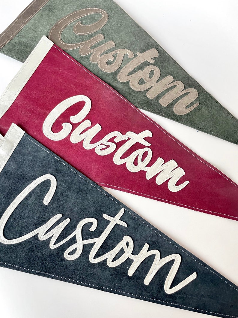 Small Custom Suede and Leather Pennant Flag Banner Personalized Leather Sign Banner image 1