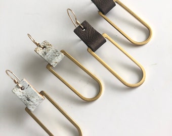 Leather and Brass Keyhole Earrings   |  Gold Filled Hooks Lead and Nickel Free