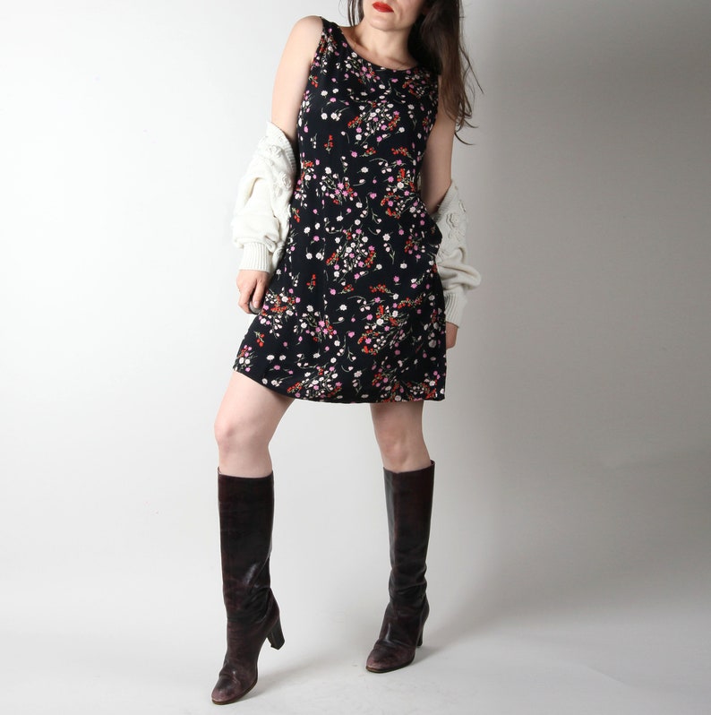 90s Vintage Dress 90s Floral Dress Black Vintage Dress Summer Dress Shift Dress Size Small S