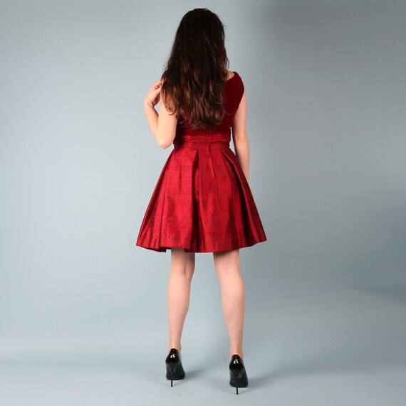 80s 90s Vintage Ruby Red Dress // Velvet Pleated … - image 4