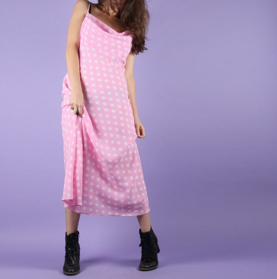 90s Vintage Dress // Lush Pink 90s Slip // Polka … - image 5