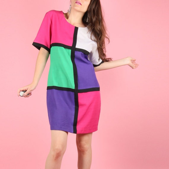 90s Vintage Mod Colour Block Dress // Quirky Vinta