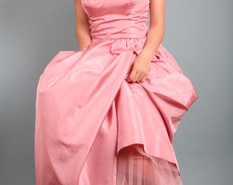 Vintage Taffeta Ball Gown // 80s Vintage Candy Pink Handmade Roses Gown // Showstopping Off Shoulder Pink Dream // XS S