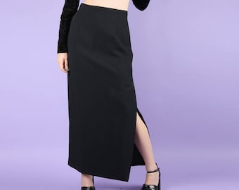 90s Black High Waist LISA HO Maxi Skirt