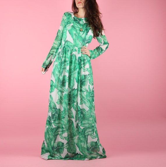 green leaf maxi dress