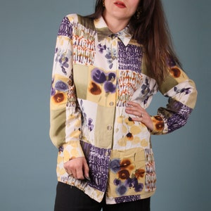 2000s Vintage Shirt // Native Flora Watercolour Blouse // Light and Breezy Spring Shirt // M image 2