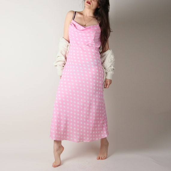 90s Vintage Dress // Lush Pink 90s Slip // Polka … - image 4