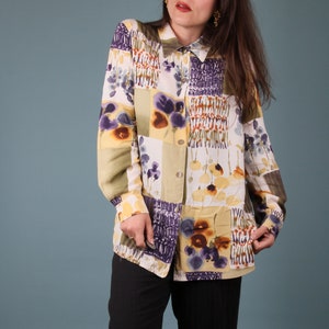 2000s Vintage Shirt // Native Flora Watercolour Blouse // Light and Breezy Spring Shirt // M image 8