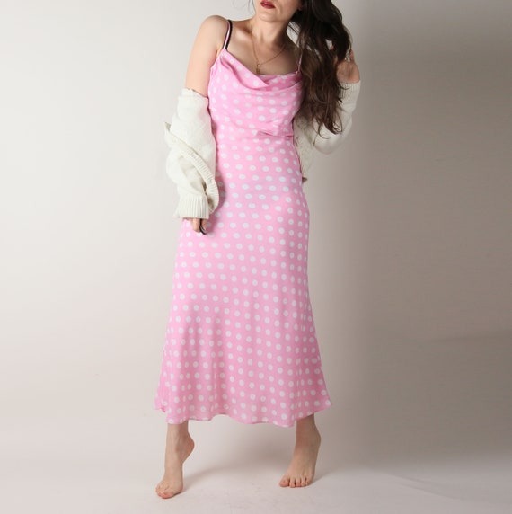 90s Vintage Dress // Lush Pink 90s Slip // Polka … - image 2