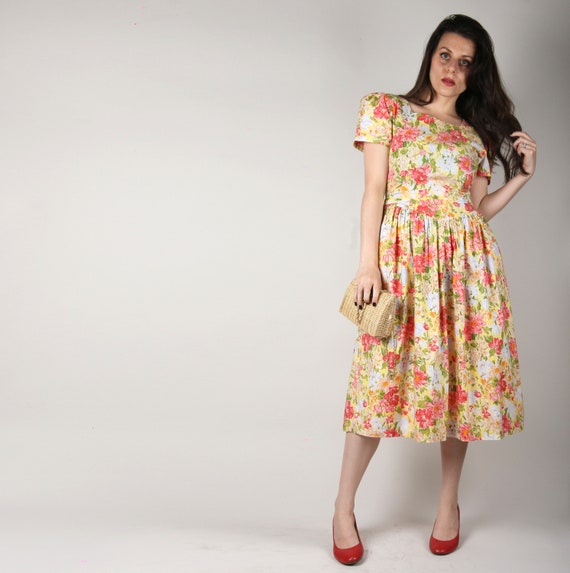 80s Does 50s Dress // Darling Cotton Frock // Flo… - image 3