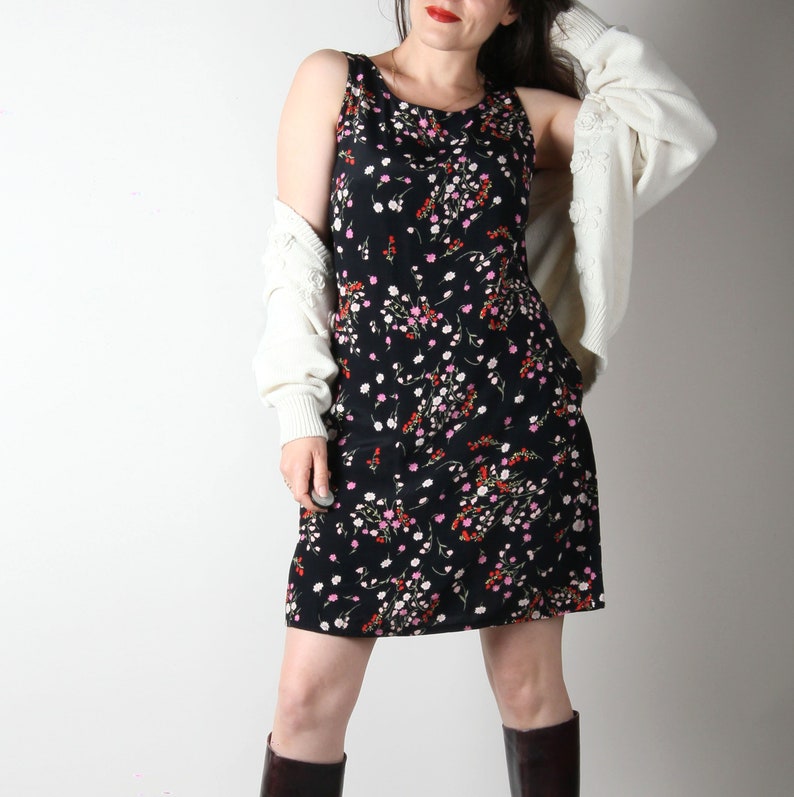 90s Vintage Dress 90s Floral Dress Black Vintage Dress Summer Dress Shift Dress Size Small S
