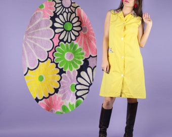 60s Vintage Dress // 60s Dress // 60s Mod Dress Smock Dress 60s Shift Groovy Yellow Dress A Line Bright Yellow Sun Dress Summer Dress Size S