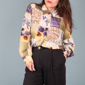 2000s Vintage Shirt // Native Flora Watercolour Blouse // Light and Breezy Spring Shirt // M image 1