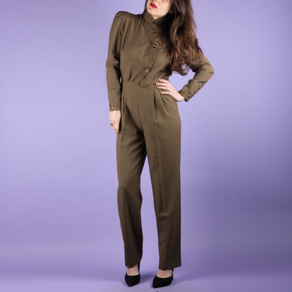 80s Jumpsuit // 80s Vintage Romper // Olive Khaki