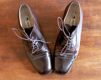 Vintage Brogues // 90s Vintage Brogues // Vintage Lace Up Shoes Brown Leather Lace Up Brogues 40s Style Leather Shoes Size 37