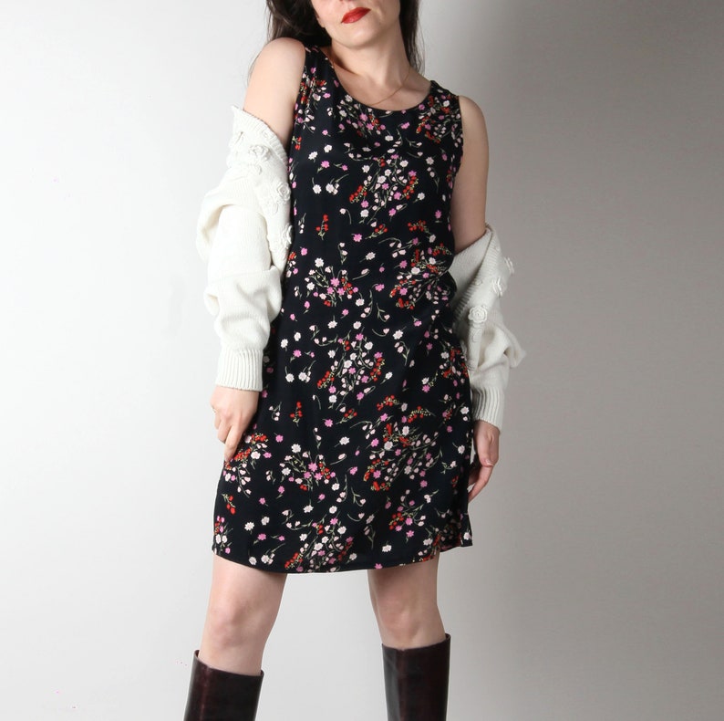 90s Vintage Dress 90s Floral Dress Black Vintage Dress Summer Dress Shift Dress Size Small S