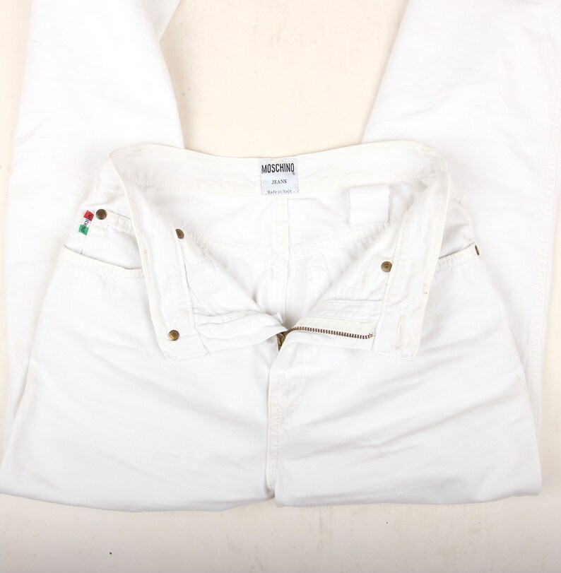 90s Vintage MOSCHINO Pants // White Love Heart Pocket Moschino Jeans // Chic White Denim Pants // XS image 9