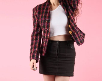 Spunky Early 90s Vintage Multicoloured Tweed Checkered Jacket Blazer