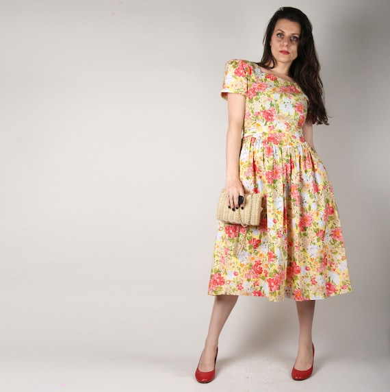 80s Does 50s Dress // Darling Cotton Frock // Flo… - image 4