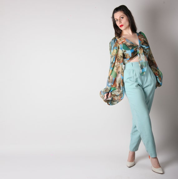 90s Vintage High Waist Trousers // Sky Blue Trouse