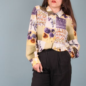 2000s Vintage Shirt // Native Flora Watercolour Blouse // Light and Breezy Spring Shirt // M image 3