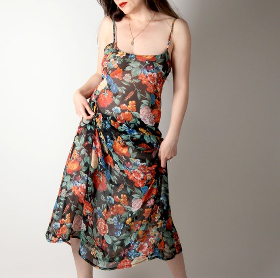 80s Vintage Dress // Sheer Maxi Dress // Floral Su