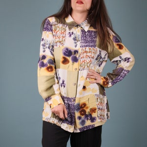 2000s Vintage Shirt // Native Flora Watercolour Blouse // Light and Breezy Spring Shirt // M image 7