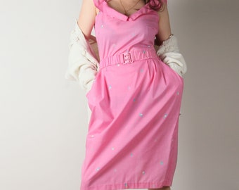 80s Vintage Dress // Pink 80s Does 50s Dress // Candy Pink Cotton Dress // Belted Party Dress // Vintage Summer Dress // XS