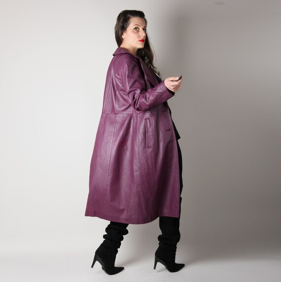 70s Vintage Leather Coat // Purple Leather Coat //