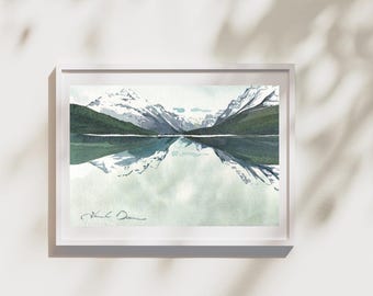 Bowman Lake Polebridge, watercolor print, Glacier National Park