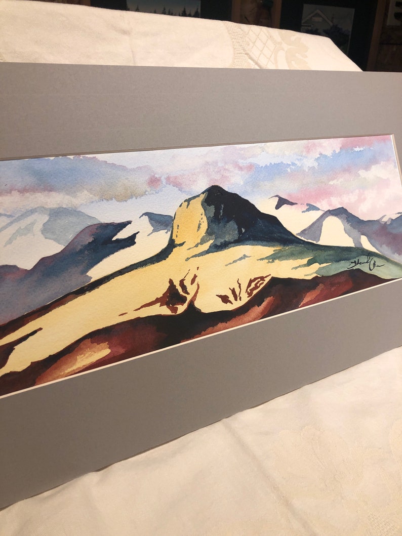 Haystack Butte Augusta Montana pnw big sky Original Watercolor painting panoramic artwork Matted in steel grey