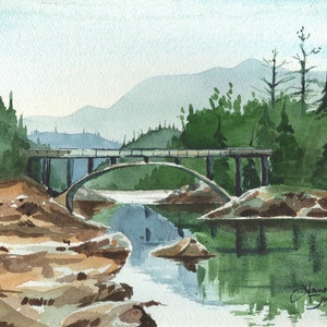 Belton Bridge Watercolor Print | Glacier National Park Art | Montana Landscape Painting | National Park Decor | Nature Wall Art Print