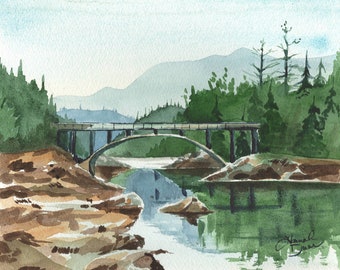 Belton Bridge Watercolor Print | Glacier National Park Wall Art