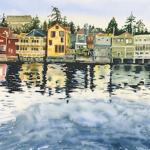 Coupeville Front Street Art Print | Whidbey Island Watercolor | Coastal Washington Townscape Wall Art | Pacific Northwest Print