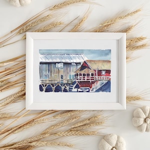 Coupeville Washington watercolor print of Front Street, Whidbey Island