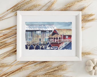 Coupeville Washington watercolor print of Front Street, Whidbey Island