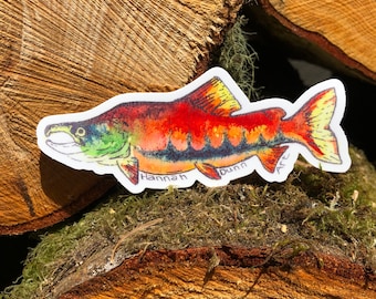 Vinyl sockeye salmon decal, pnw car decal, die-cut, fishing, Washington State, Pacific Northwest Art