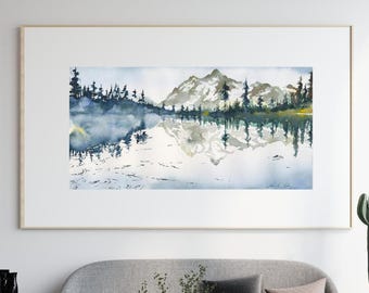 Mt. Shuksan Watercolor Print | Picture Lake, Washington Landscape